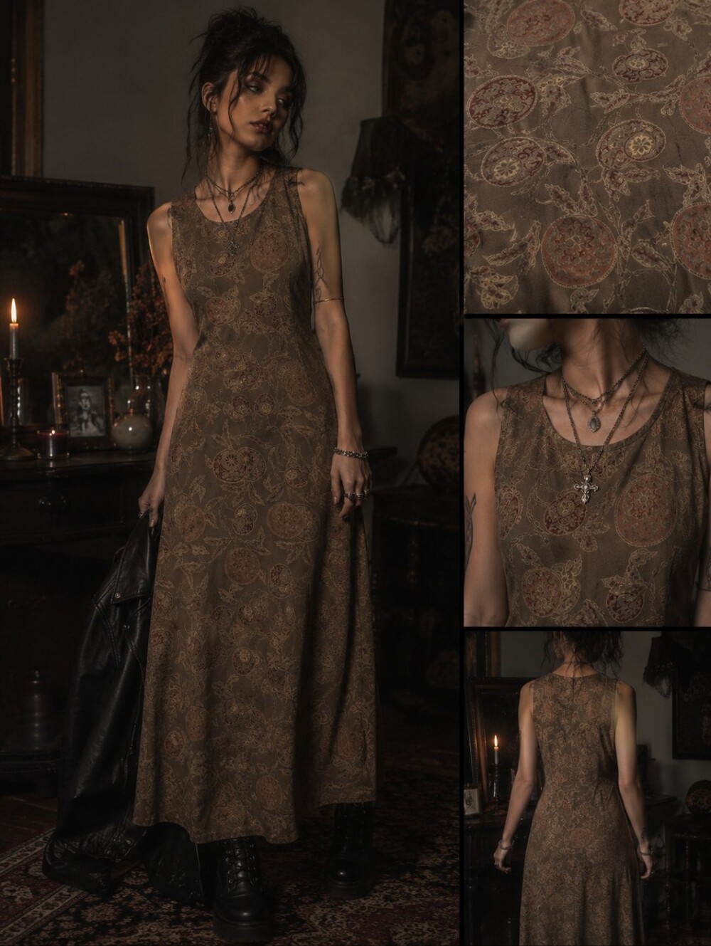 VTG 90s Dressing Clio Whimsigoth Earthy Paisley Rayon Dress Medium